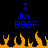 Blue pixelated text "I luv BBSF" appears twice above orange flames on a black background.