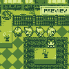 Pixel art preview of a green-themed game scene with four character icons, a flower pot, and 'PREVIEW' text in the top-right corner.