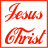 Red pixelated text on white background with red border, split into two sections showing 'Jesus' and 'Enjoy.' in cursive script.