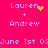 Pixelated pink background with white text displaying names and dates, featuring animated yellow heart and starburst effects.