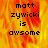 Pixelated text 'matt zywicki is awsome' on a fiery orange-yellow background with visible animation changes across frames.