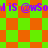 Animated icon with repeating purple text 'IS @wSoI' over a green and orange checkered background that shifts from square to diamond pattern.