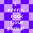 Pixelated text 'I efffin rock your socks!' repeated on a purple and light-purple checkered background with diamond-shaped patterns.