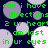 Green pixelated text on dark blue background with overlapping light gray and white circles, repeating phrases in a pattern
