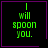 Four identical display green pixelated text "I will spoon you." on black backgrounds with purple borders, each containing a distinct small symbol in the corner