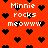 Red background with black heart shapes and white text reading "Minnie rocks meowww" in pixelated font.