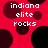 Red background with dark circular shapes and white text reading 'indiana elite rocks' in four identical sections.