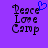 Purple background with pixelated text 'Peace Love Camp' and a blue heart symbol above 'Peace' in the first frame, absent in the second frame.