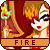 Pixelated character with fiery orange hair holds a blue flame-tipped torch, standing before red curtains beneath an orange banner reading FIRE.