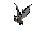 Pixelated gray bat with yellow eyes and red accents in six distinct poses against a light gray background.