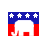A 48x48 pixel buddy icon featuring a white elephant on a red and blue background with four white stars, alongside green text reading "Original Icons .com" on a dark green background.