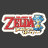 Pixel art animation featuring Zelda logo and character with white hair, blue-green clothing, and red staff against dark background.