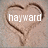 Heart-shaped sand drawing with text overlays: 'hayward', 'burgess', and 'session 4' in white pixelated font on a beige background.