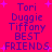 Pixelated text on bright pink background with purple stars, displaying names and 'BEST FRIENDS' in two identical vertical