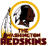 Static pixel art icon featuring a Native American profile with feathered headdress inside golden circular border, below which reads 'THE WASHINGTON REDSKINS' in maroon block letters.