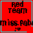 Red square icon with cyan border displaying "Red Team" text, "miss. Pab" text, and a small heart symbol, with one variant showing a cyan heart and another showing a cyan star.