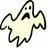 Pixelated ghost icon with black outline, two small square eyes, and a curved mouth on light background.