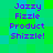 Pixelated text 'Jazzy Fizzle Product Shizzle!' in purple on a green and cyan pixelated background with no visible animation changes.