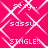 A static image with a bright pink background featuring white diamond-shaped patterns and repeated text elements.