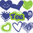 heart-shaped icons in blue and green with smiley faces, text overlays reading You Make Me Smile!, and outline variations