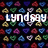 Pixelated icon with repeating colorful triangular patterns on black background, overlaid with white text reading 'Lyndsay', 'breanna', and 'ROCKS!' in distinct sections.