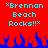Red background with cyan text reading "*Brennan Beach Rocks!!*" and blue flame-like shapes at the bottom.