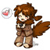 Pixelated character with brown hair and wings holding a small object, with a heart-shaped bubble nearby.