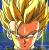 Pixelated character with spiky brown hair and yellow aura, wearing white and red outfit, against blue background.
