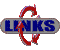 Animated sequence of 'LINKS' text in blue on gray oval with red circular arrows, showing motion progression across frames.