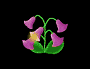 Animated pixel art of purple bell-shaped flowers with green stems and leaves, displaying sequential lighting effects across six frames on a black background.