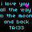 Pixelated cyan text on black background with pink heart and dot animations, repeating 'i love you' lyrics.
