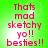 Green background with pink text reading 'Thats mad sketchy yo!! besties!!' in four identical , each containing a white circular highlight