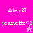 Pixelated pink and white buddy icon with 'Alexis' and 'jeanette<3' text, featuring a star symbol that changes color between frames.