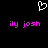 Pixelated white heart symbol above two identical pink text strings on black background.