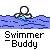 Animated contact sheet of a pixel art swimmer icon with multiple frames showing different swimming poses over blue water against gray background.