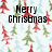 Static holiday-themed icon with pixelated text and repeating tree pattern on white background.