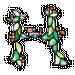 Animated icon with green braided structure holding a small figure in pink clothing, changing flower colors from orange to pink and blue across frames.