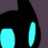 Black cartoon head with large cyan eyes against a dark purple background, showing only the upper portion of the face.