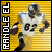 Pixelated static icon of a football player in motion against yellow striped background with vertical text on left side.