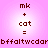Pixelated text displays 'mk + cat = bffaltwcdar' on a pink gradient background with two identical side-by-side layouts.