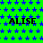 Green background with blue star pattern and repeated black text 'ALISE' in three , partially obscured by a gray rectangle on the right