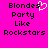Pixelated text on bright pink background with white heart symbol replacing 'e' in 'Blondes' on left side.