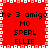 Red background with white pixelated border, black text reading 'the 3 amigas' and names MO, SPERL, ELLIE repeated in two