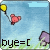 Pixelated icon with blue sky background, yellow balloon on left, pink heart-shaped object in center, purple mushroom-like shape on right, and black text 'bye=' at bottom.