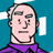 Pixelated cartoon character with gray hair and purple shirt against blue background, showing multiple facial expressions in a