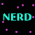A static contact sheet of a 3x3 grid showing seven frames from an animated icon featuring the word "NERD" in various colors against a black background with scattered colored squares.