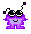 Pixelated character with purple body, black antennae, and white eyes on gray background.