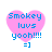 Four identical pink heart-shaped icons with blue text reading "Smokey luvs yooh!!!!" and a smiley face below, arranged in a on white background