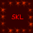 Red text 'SKL' appears four times on a dark red background with scattered orange star-like shapes.