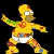 A 3x2 contact sheet of a pixelated Homer Simpson animation with text overlays and a heart symbol, showing different frames including a dancing pose, close-up face, and text variations.